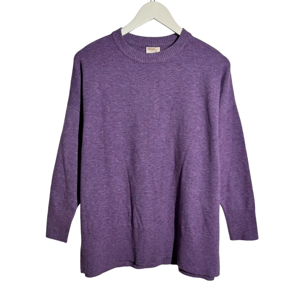 Kerisma G768 Purple Heathered Wool Blend Oversized Crewneck Sweater S Old Money